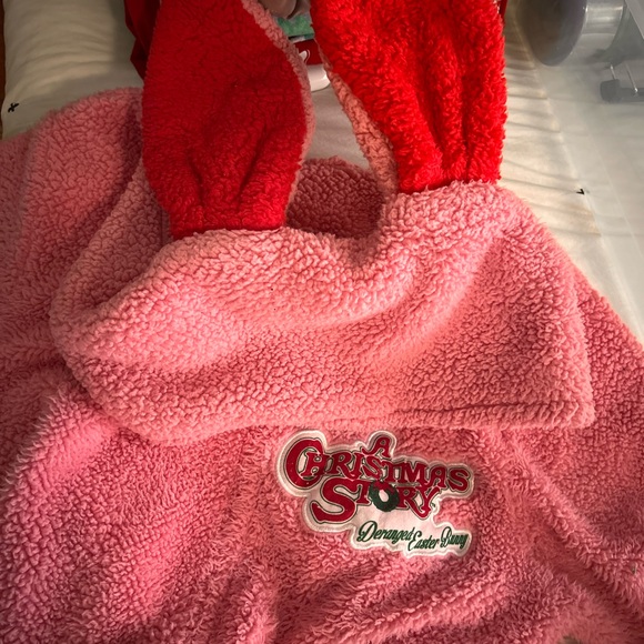 A Christmas Story- Pink Fuzzy Bunny Onesie with Red Ears - Picture 4 of 4